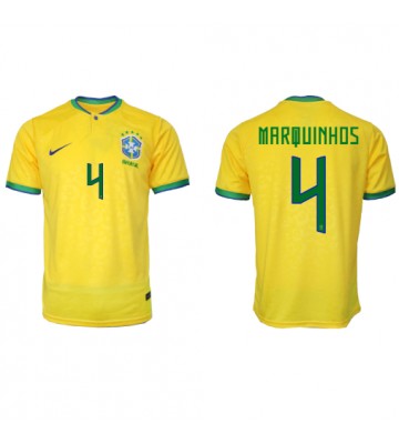 Brasilien Marquinhos #4 Hjemmebanetrøje VM 2022 Kort ærmer